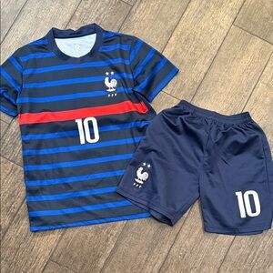 Kids Blue and Red Striped Soccer Jersey Set